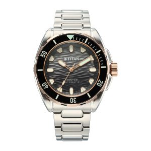 Titan Zero Hour Diver's 300m Automatic Analog with Black Dial Silver Stainless Steel & Black FKM Strap Watch for Men